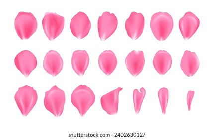 Realistic vector elements set of rose petals. Rose petals. Flowers plants elements leaves Red petals collection. Ads. Vector illustration