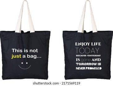 Realistic vector empty textile tot bag icon set.  quotes Closeup isolated on . Design templates for branding, mockup. 