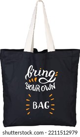 Realistic vector empty textile tote bag icon set. Closeup isolated on . Design templates for branding, black mockup. Quote