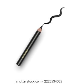 Realistic vector eyes pencil for beautiful makeup. Decorative cosmetic black eyeliner with black cap