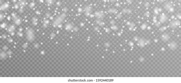 Realistic vector falling snow fall overlay. Shining snowflakes background for Christmas banner of winter collection decoration isolated on transparent. Stock vector.