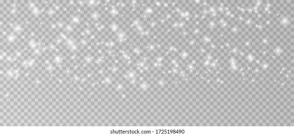 Realistic Vector Falling Snow Fall Overlay. Png Shining Snowflakes Background For Christmas Banner Of Winter Collection Decoration Isolated On Transparent. Stock Vector