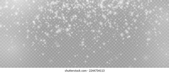 Realistic vector falling snow fall overlay. Shining snowflakes on transparent. Stock royalty free vector illustration