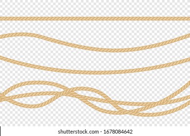 Realistic vector fiber ropes isolated on transparent background. 