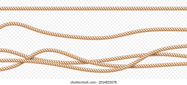 Realistic vector fiber ropes set isolated on transparent background.