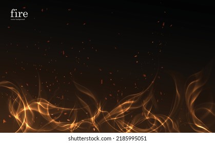 Image vectorielle réaliste, arrière-plan effet feu avec bannière horizontale de particules volantes. Concept énergétique.