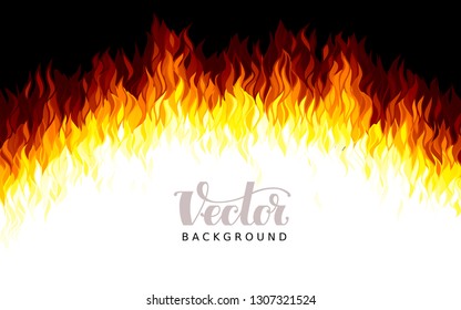 Realistic vector fire flames on black background. Eps8. RGB. Global colors. One linear gradient used