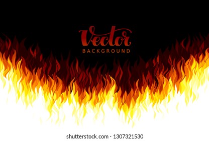 Realistic vector fire flames on black background. Eps8. RGB. Global colors. One linear gradient used