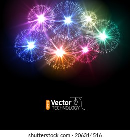 Realistic Vector fireworks exploding in the night sky