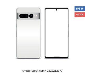 Realistic vector flat Google Pixel 7 Pro mock-up with blank screen isolated on white background. Scale image any resolution