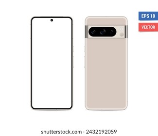 Realistic vector flat Google Pixel 8 Pro mockup with blank screen isolated on white background. Scale image any resolution