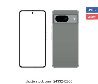 Realistic vector flat Google Pixel 8 mockup with blank screen isolated on white background. Scale image any resolution