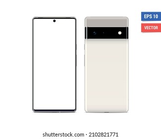 Realistic vector flat mock-up Google Pixel 6 Pro with blank screen isolated on white background. Scale image any resolution