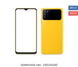 Realistic vector flat mock-up POCO M3 with blank screen isolated on white background. Scale image any resolution