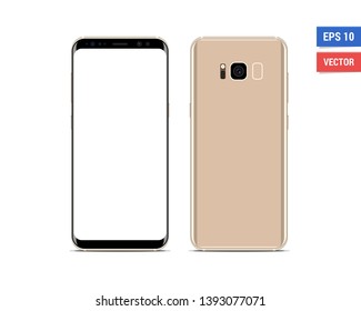 Realistic vector flat mock-up Samsung Galaxy S8 with blank screen isolated on white background. Scale image any resolution