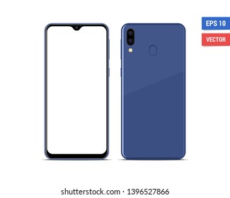 Realistic vector flat mock-up Samsung Galaxy M20 with blank screen isolated on white background. Scale image any resolution