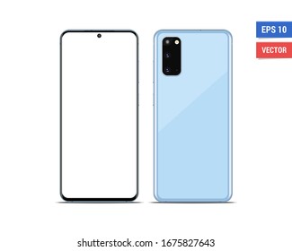 Realistic vector flat mock-up Samsung Galaxy S20 with blank screen isolated on white background. Scale image any resolution