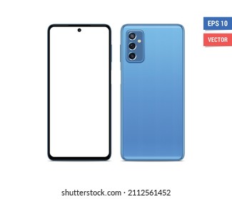 Realistic vector flat mock-up Samsung Galaxy M52 with blank screen isolated on white background. Scale image any resolution