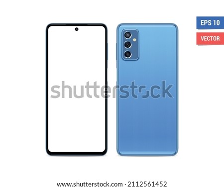Realistic vector flat mock-up Samsung Galaxy M52 with blank screen isolated on white background. Scale image any resolution