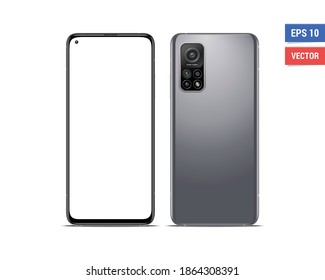 Realistic vector flat mock-up Xiaomi Mi10T isolated on white background. Scale image any resolution