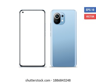 Realistic vector flat mock-up Xiaomi Mi11 with blank screen isolated on white background. Scale image any resolution
