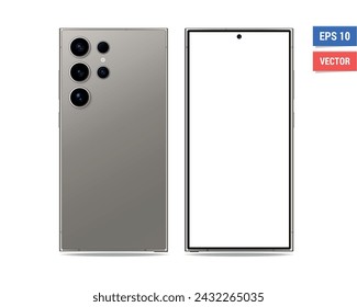 Realistic vector flat Samsung Galaxy S24 Ultra mockup with blank screen isolated on white background. Scale image any resolution