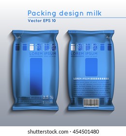 Realistic vector. Flexible milk packaging. 