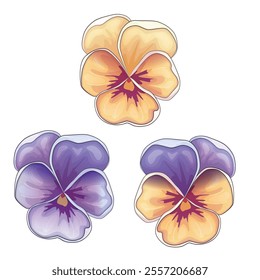 Realistic vector flowers petals buds bouquets. Anemones, peonies pansies magnolia