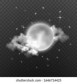 Realistic vector fool moon with clouds isolated.