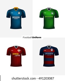 Realistic vector football uniforms. Branding mockup. Soccer team clothing. Front view.