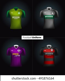 Realistic vector football uniforms. Branding mockup. Soccer team clothing. Front view.