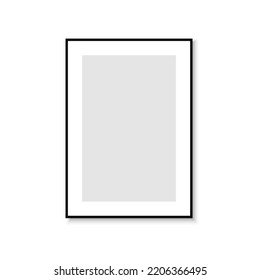 Realistic vector frame with black border and shadow. Isolated on white background. Minimalistic geometric design. Empty space for your content. Can be used like mockup, template, poster, card etc.