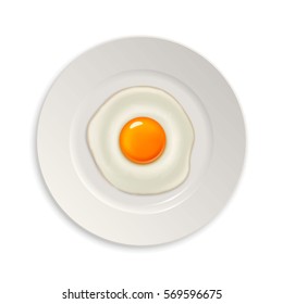 Realistic vector fried egg icon on a plate. Design template.