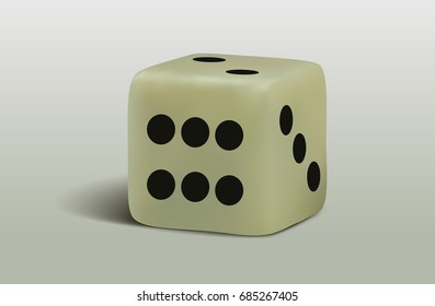 Realistic vector game cube on grey background