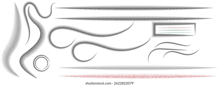 Realistic vector geometric dotted halftone texture shape on white background. Multiple style dotted shape patterns. Dotted texture effects. Trendy backdrop halftone dot art and designs.