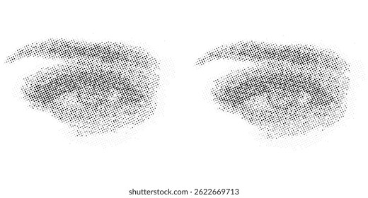 Realistic vector geometric female eye shape halftone grain texture on white background. 