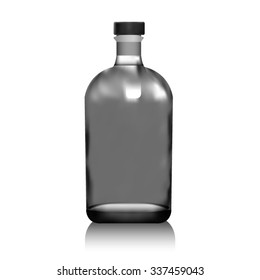 Realistic vector glass bottle for alcohol such as vodka, cognac, whiskey with sticker, label. Packaging for perfumes, oils, essence. Mock up. 