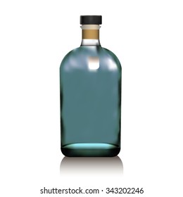 Realistic vector glass bottle for alcohol such as vodka, cognac, whiskey with sticker, label. Packaging for perfumes, oils, essence. Mock up. 