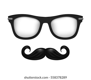 Realistic vector glasses and mustache in black white. Hipster elements illustration.