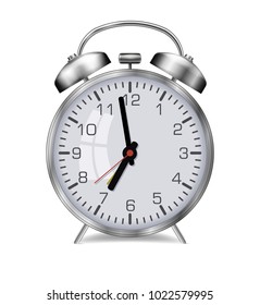 Realistic vector glossy metal alarm clock on a white background