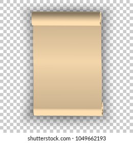 Realistic vector glossy paper scroll isolated on transparent background with drop shadow. Template design for web app icon logo symbol sign high quality trendy blank yellow