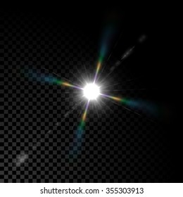 Realistische Vektorgrafik leuchtende Linse Fackel-Lichteffekt mit Funkeln platzt auf transparentem Hintergrund.