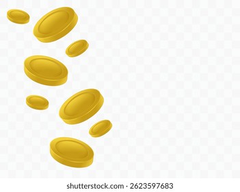 Monedas de oro de Vector realistas sobre un fondo transparente. Monedas o dinero que caen. Ilustración vectorial. Eps 10