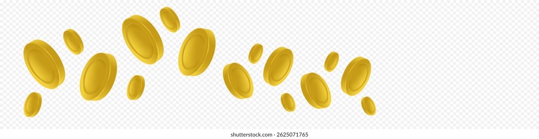 Realistic vector gold coins on a transparent background. Falling coins or money. Vector illustration. Eps 10