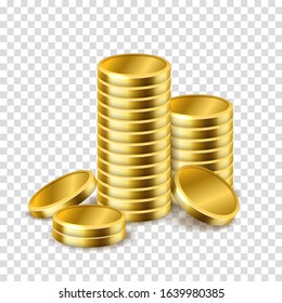 Realistic vector gold coins stack.