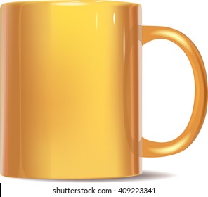 Realistic vector gold cup for tea, coffee. Isolated on white