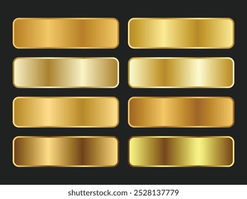 Paleta de cores de gradiente dourado de vetor realista. Amostras de ouro abstrato paleta definir design.