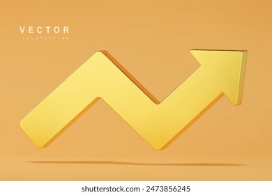 Realistic vector golden arrow pointing up, Financial and banking about Investment and financial success concept background.