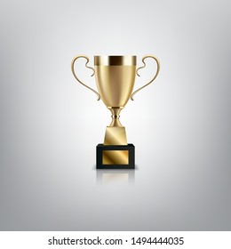 Realistic vector golden cup isolate on white background, Championship trophy