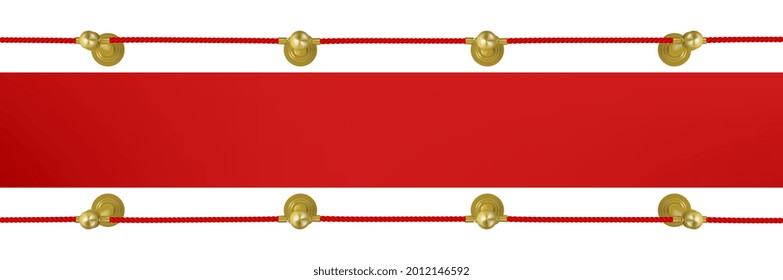 Barreras de cuerda de oro vectoriales realistas. Evento VIP, celebración de lujo.